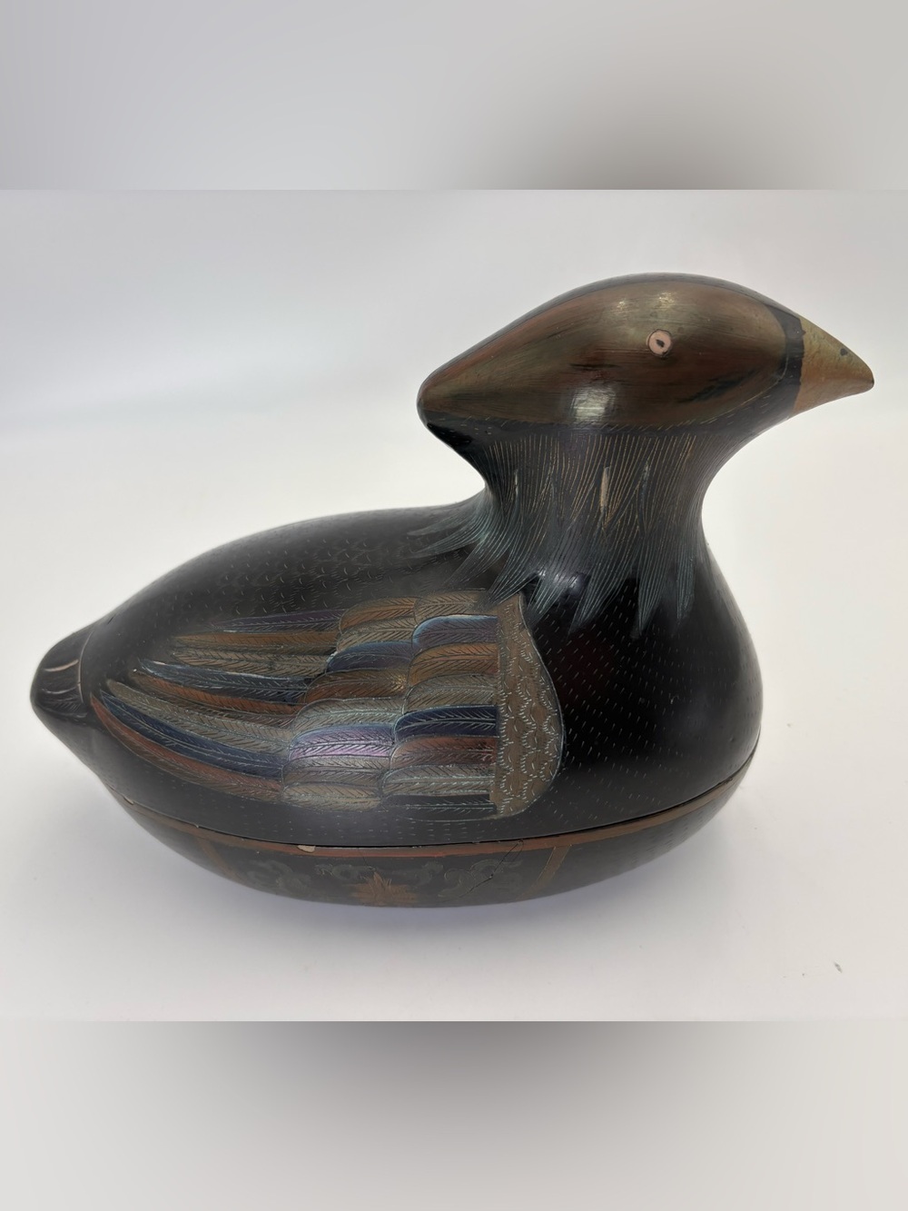 Handcrafted Vintage Black and Decorative Duck Box with  Feather Detail